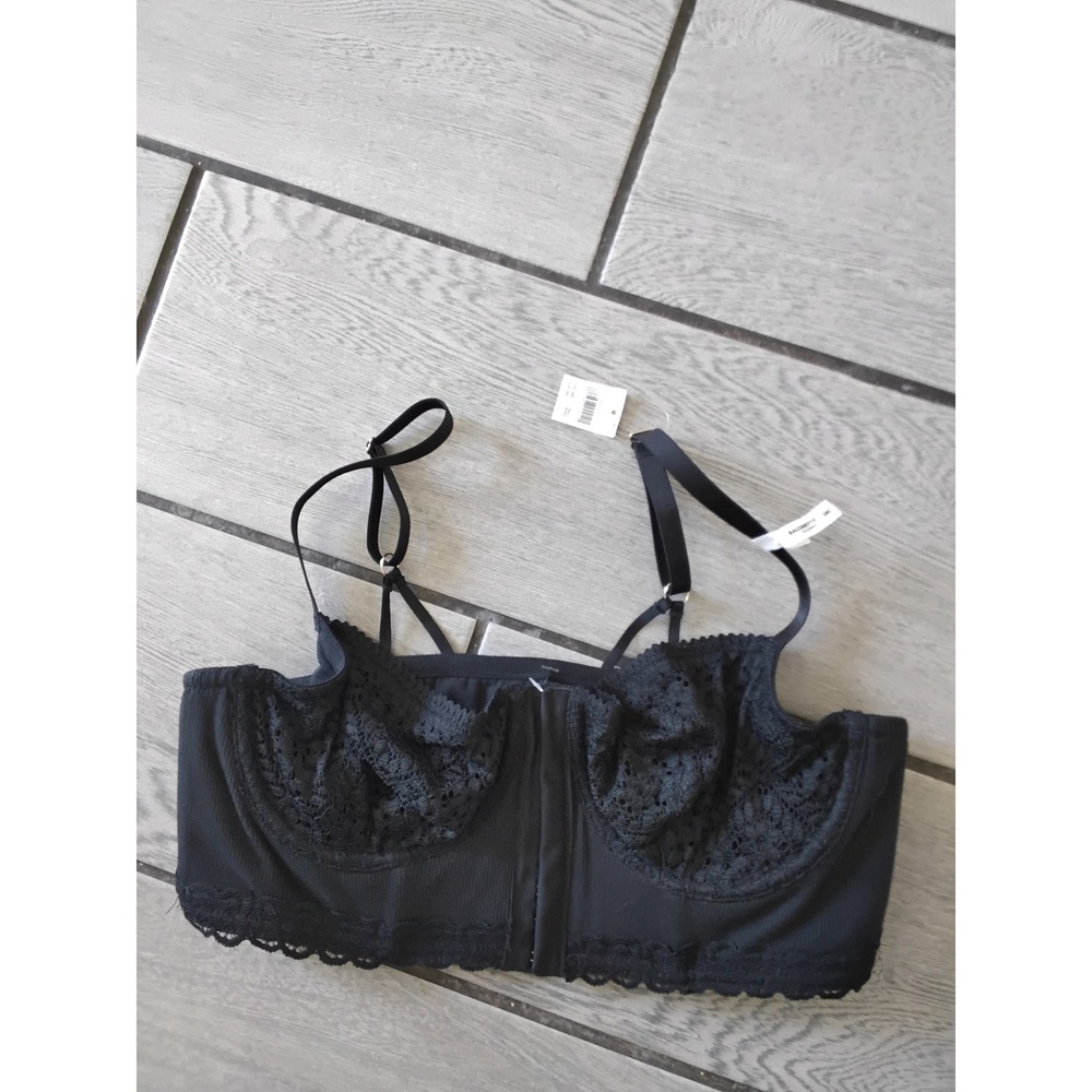 Aerie Real Good Black Balconette Bra Lace Longline Adjustable Straps 38C NEW